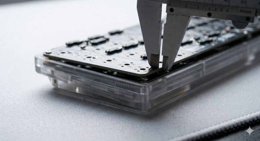 An extreme macro side-profile photograph focused critically on the point where high-precision calipers