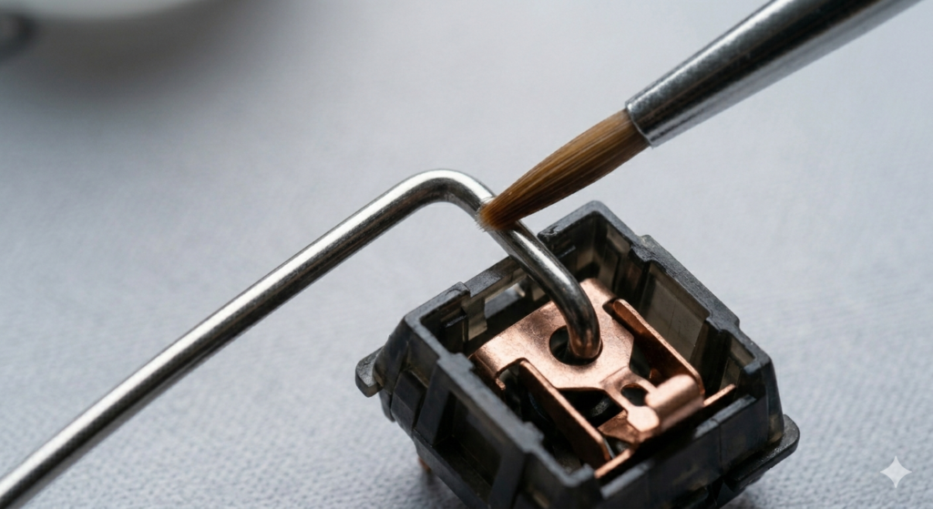 An extreme top-down macro view focused critically on a fine lubricating brush