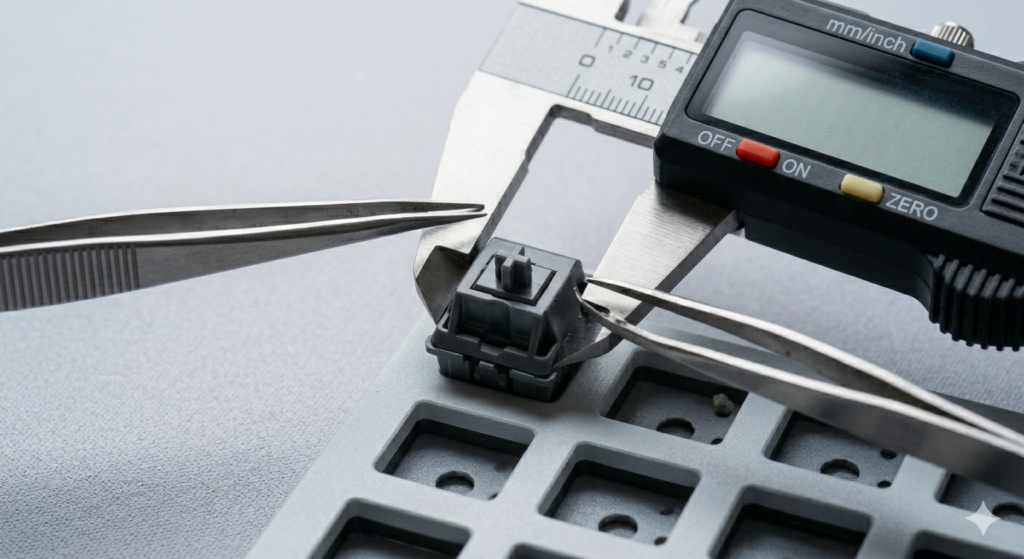 A macro reassembly shot focused critically on a pristine dark blue PBT spacebar keycap